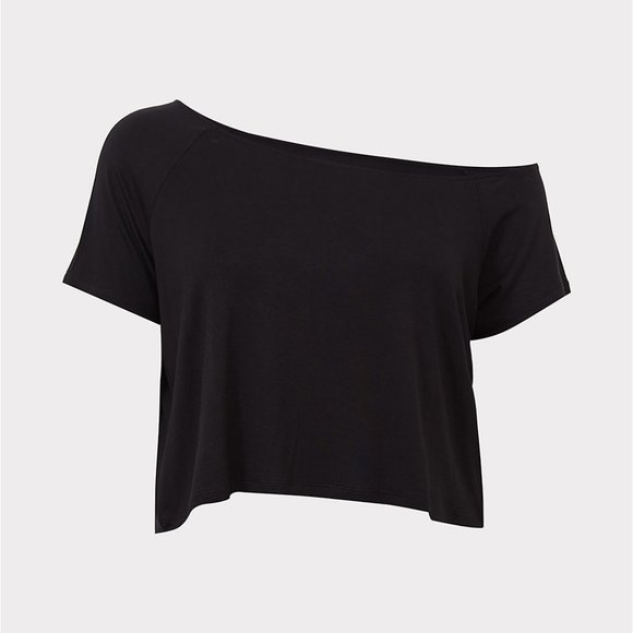 TORRID SUPER SOFT BLACK OFF SHOULDER CROP TEE - Picture 3 of 4